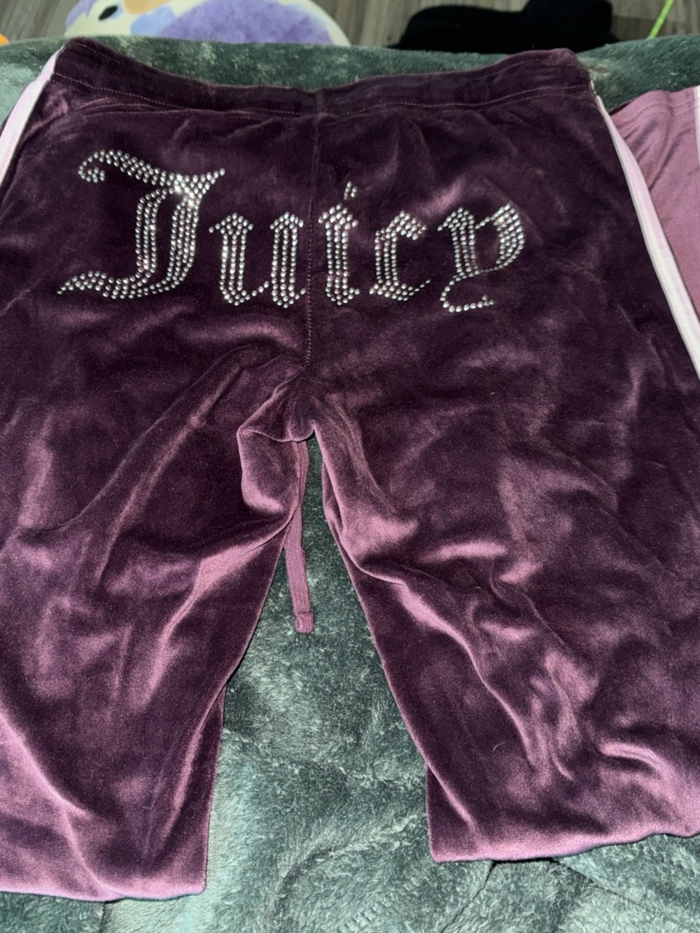 Juicy Couture Plum Velour Track Pants with Rhinestone Logo